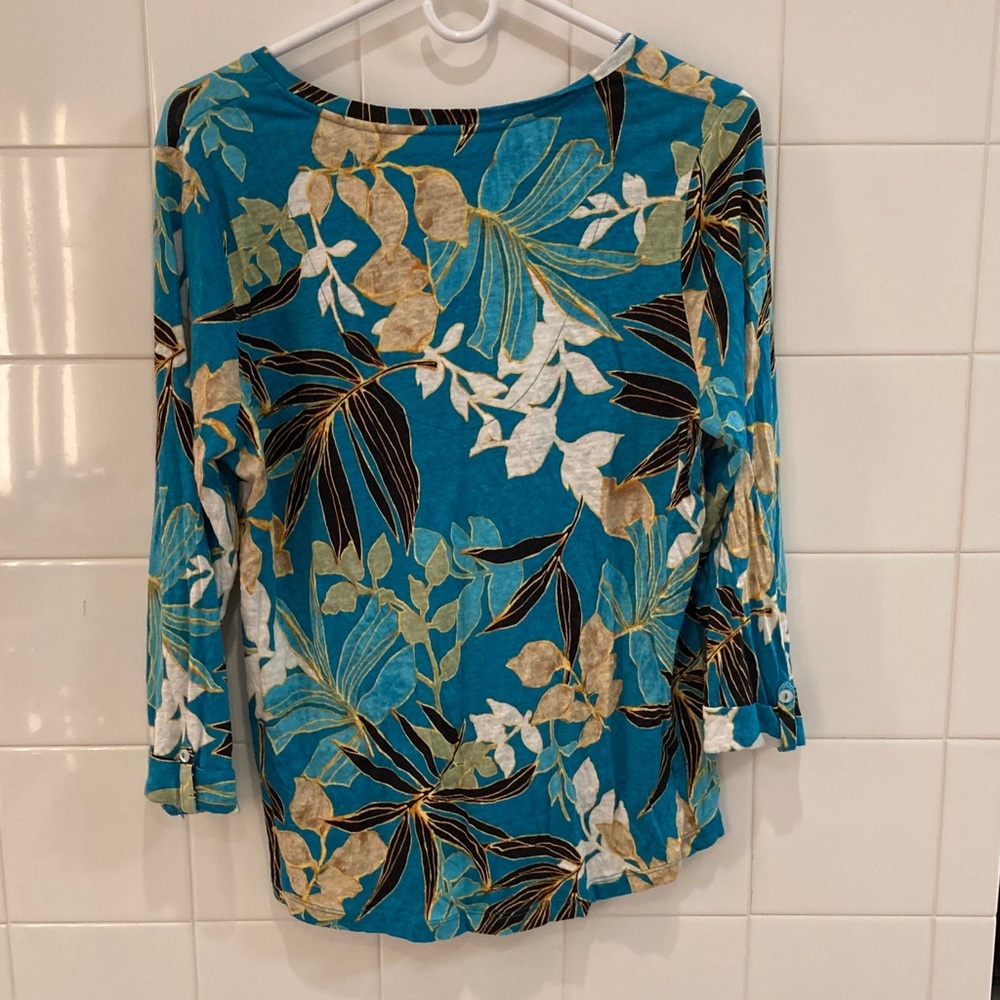Chico's Floral 3/4 Sleeve Tops - Blue and Green - Picture 11 of 11